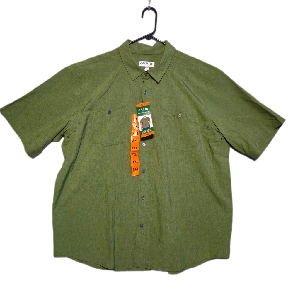 Orvis Short Sleeve Tech Shirt Mens XXL Green Heathered Outdoor Performance NEW